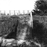 Die alten Grenzsteine sind durch Holzpflöcke mit weißem Anstrich markiert.